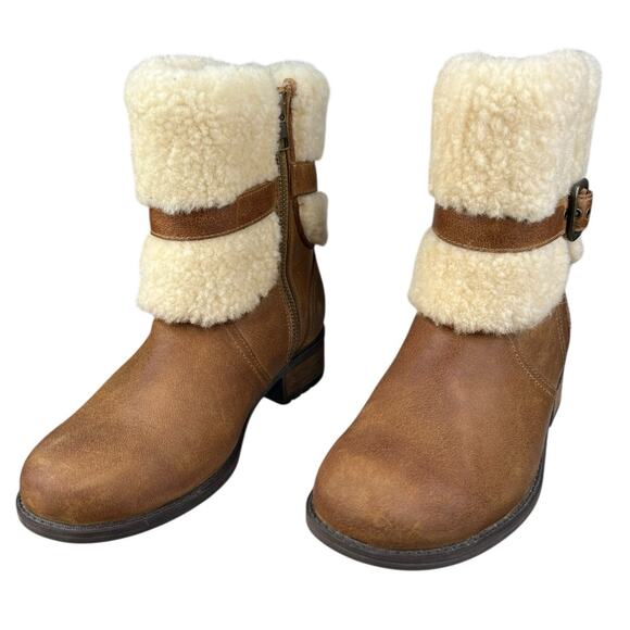 UGG Women’s Blayre II Brown Leather Cuffed Winter Boot Size US 5.5 - Picture 6 of 10